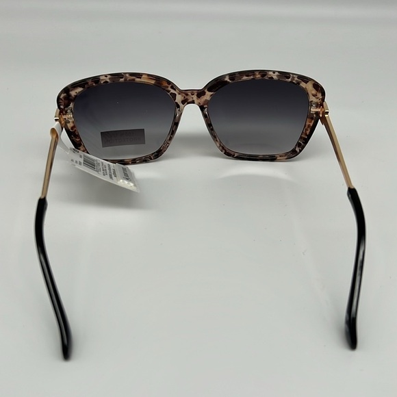 MIXIT Square Cheetah Print Gold Wire Single Bridge Black Temple Tips Sunglasses - Picture 2 of 4